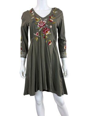 Johnny Was Green Anzia Embroidered Harlowe Dress Size XS P0973